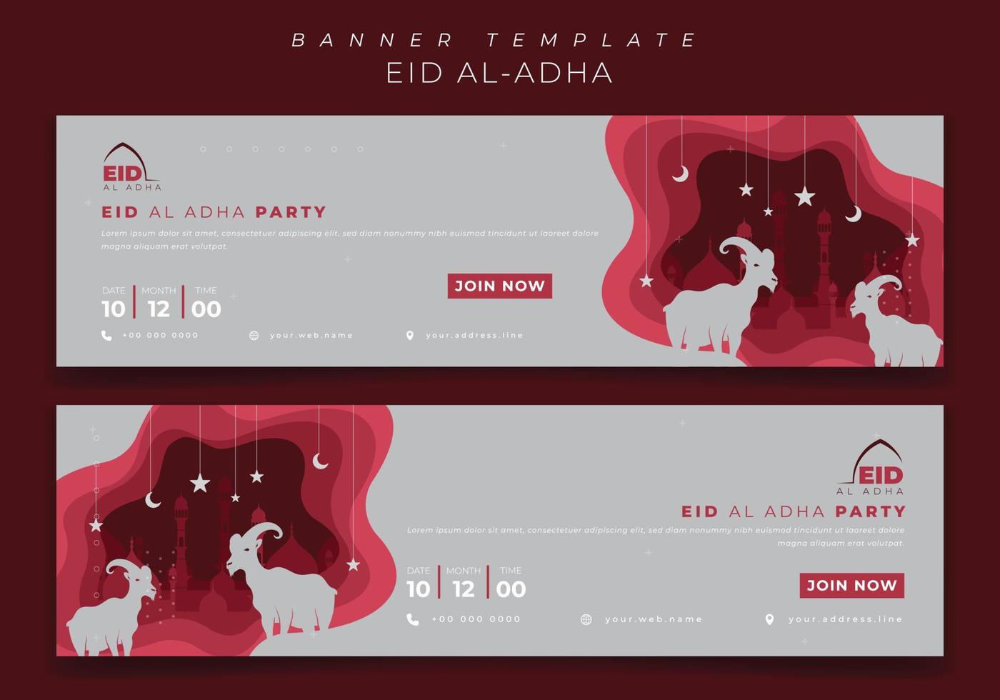 modèle de bannière web avec conception de papier découpé rouge pour la conception de vacances islamiques eid al adha vecteur