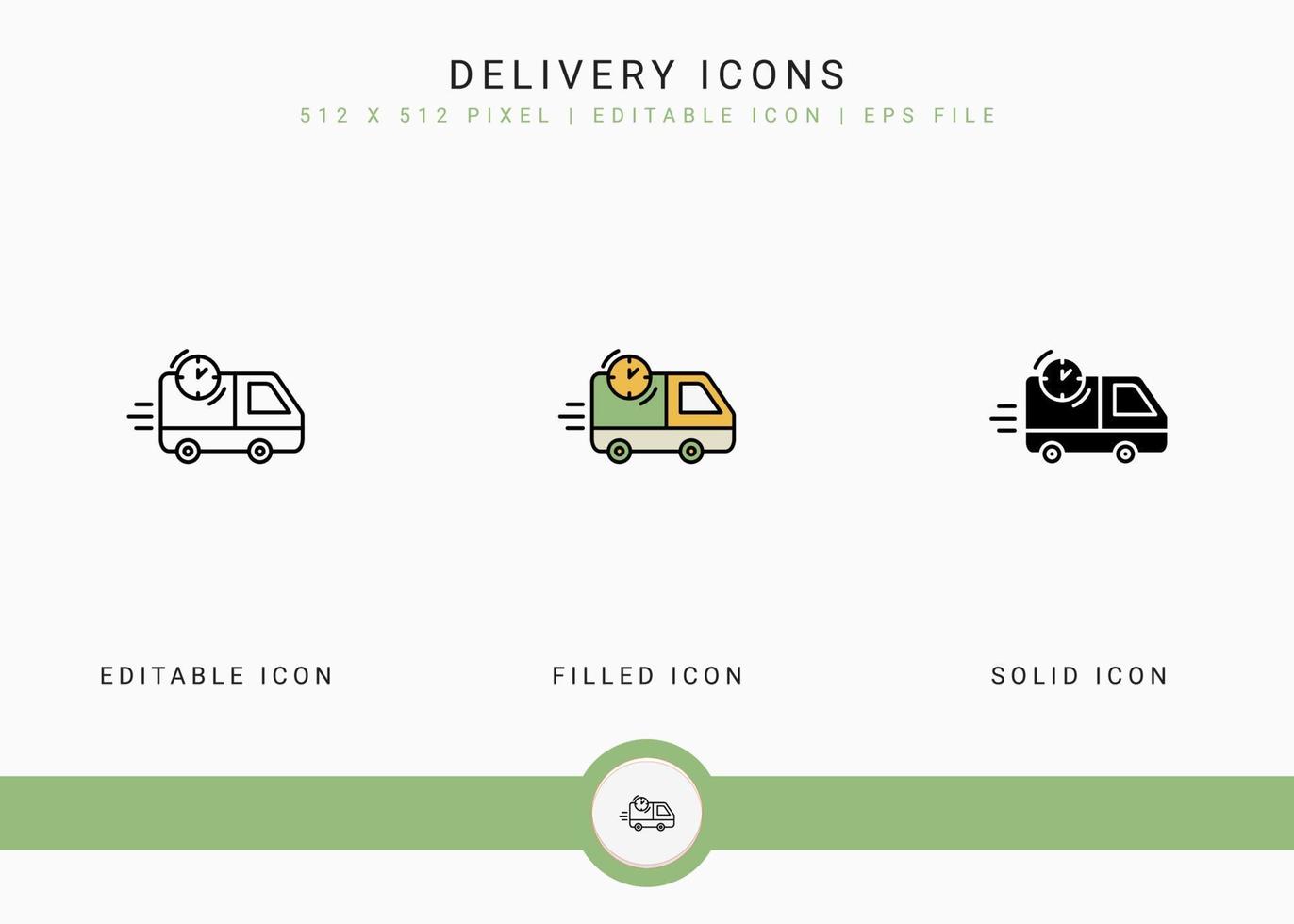 les icônes de livraison définissent une illustration vectorielle avec un style de ligne d'icône solide. concept de vente au détail de magasin en ligne. icône de trait modifiable sur fond isolé pour la conception Web, l'interface utilisateur et l'application mobile vecteur