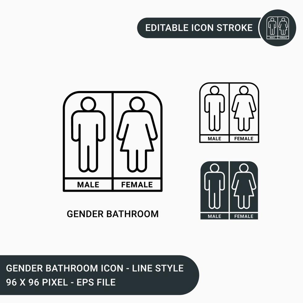 les icônes de salle de bain entre les sexes définissent une illustration vectorielle avec un style de ligne d'icône. symbole masculin et féminin. concept de signe de salle de bain. icône de trait modifiable sur fond blanc isolé pour la conception Web, l'interface utilisateur, l'application mobile vecteur