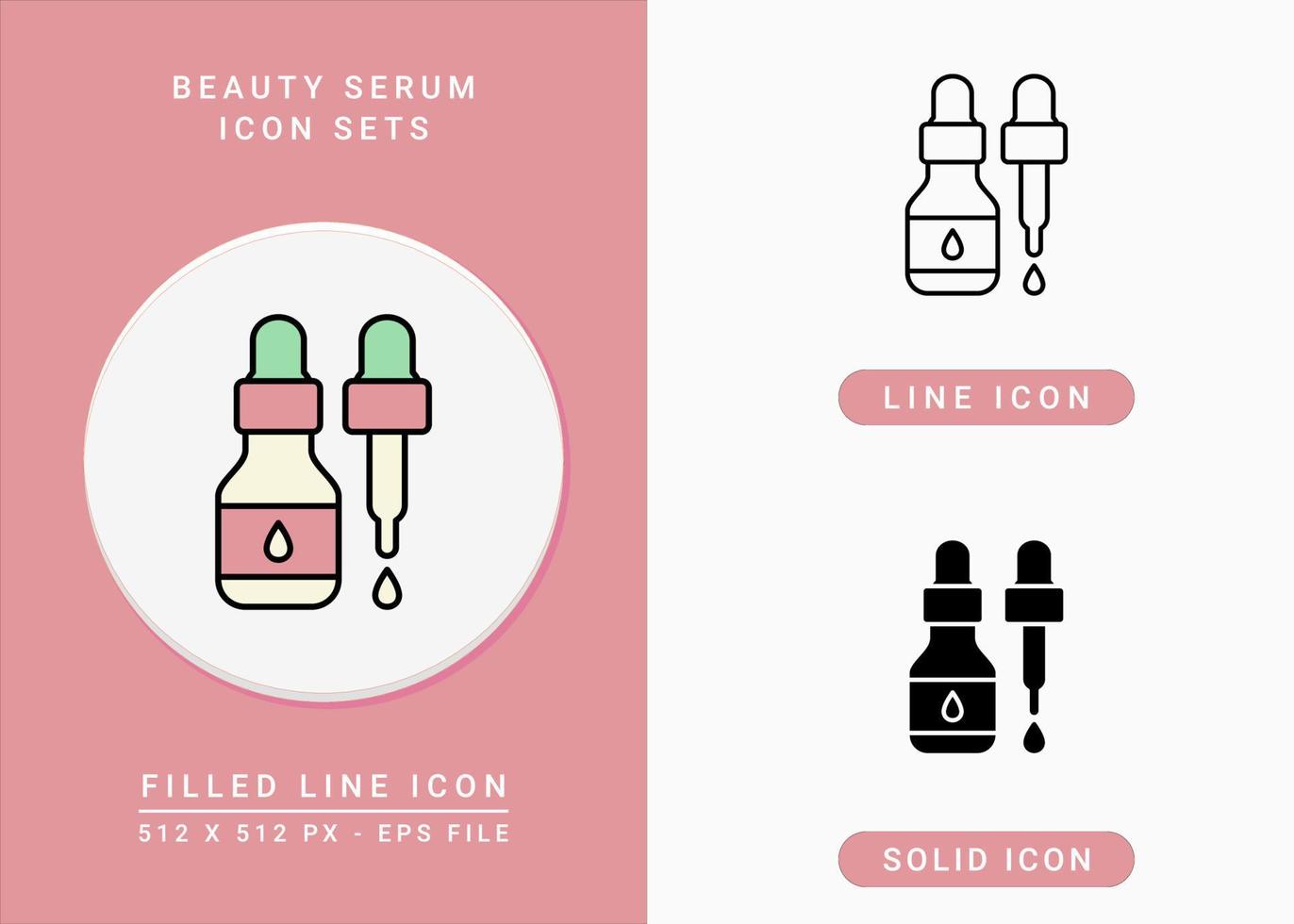 les icônes de sérum de beauté définissent une illustration vectorielle avec un style de ligne d'icône solide. symbole de gouttelette de sérum de peau. icône de trait modifiable sur fond isolé pour la conception Web, l'infographie et l'application mobile ui. vecteur