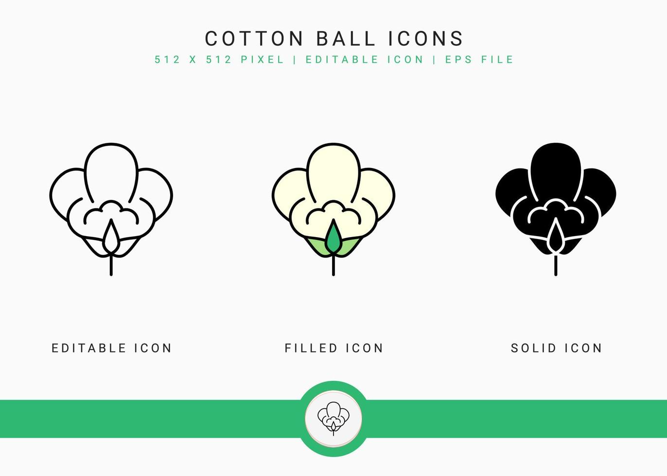 les icônes de boule de coton définissent une illustration vectorielle avec un style de ligne d'icône solide. concept de fleur de coton. icône de trait modifiable sur fond isolé pour la conception Web, l'interface utilisateur et l'application mobile vecteur