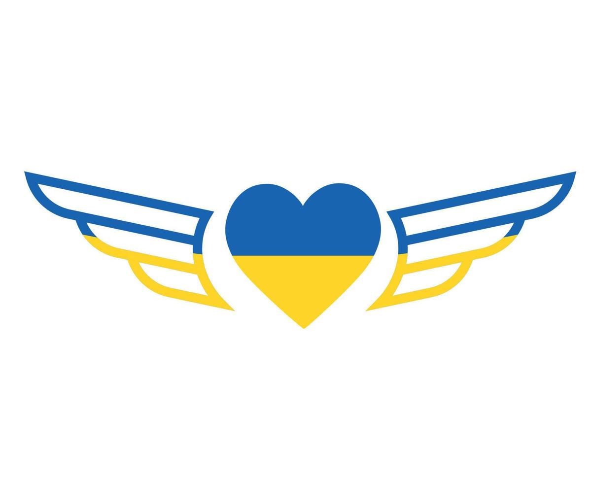Ailes du drapeau de l'ukraine et emblème du coeur europe nationale symbole abstrait conception d'illustration vectorielle vecteur
