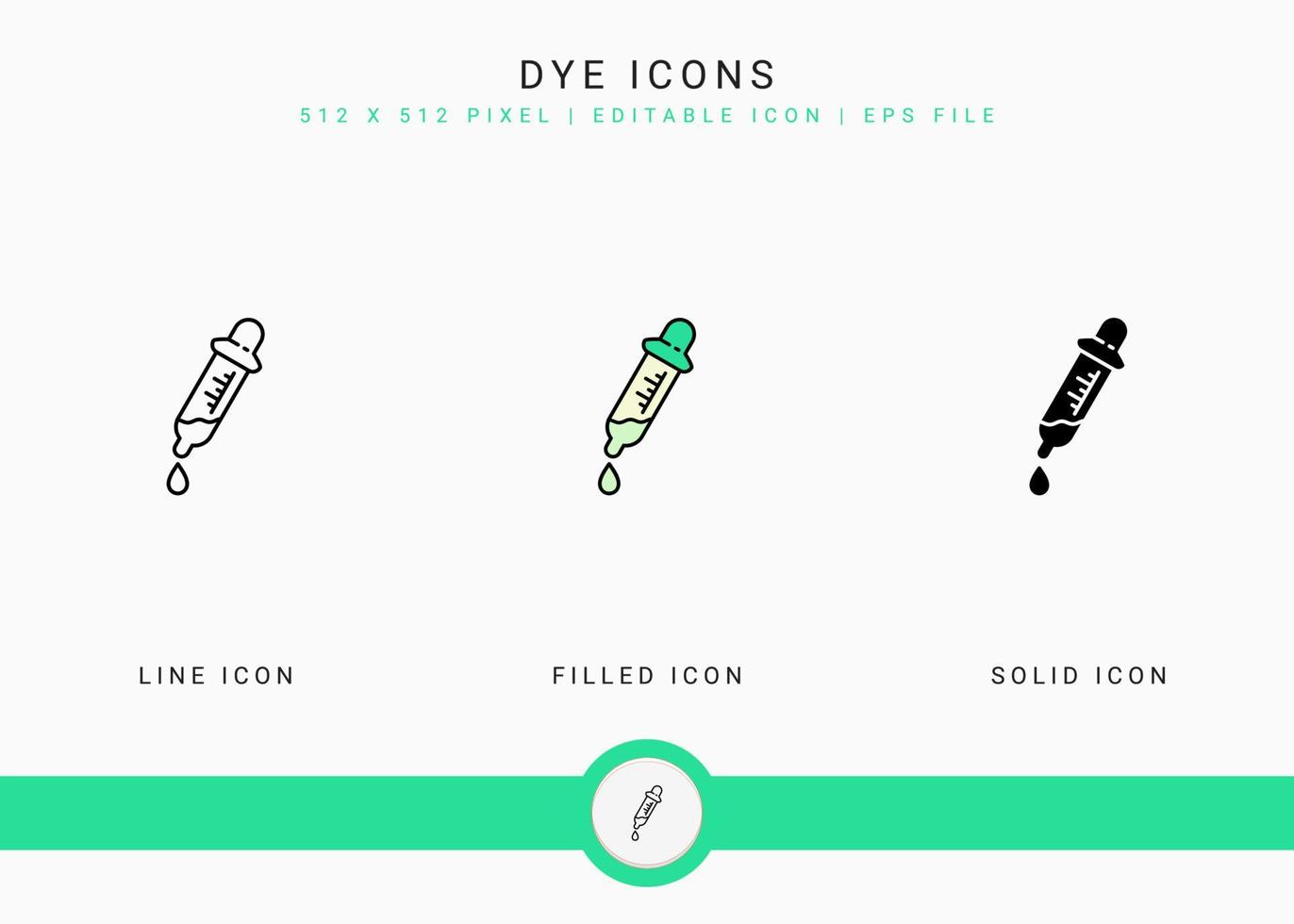 les icônes de colorant définissent l'illustration vectorielle avec un style de ligne d'icône solide. concept de compte-gouttes de couleur. icône de trait modifiable sur fond isolé pour la conception Web, l'interface utilisateur et l'application mobile vecteur