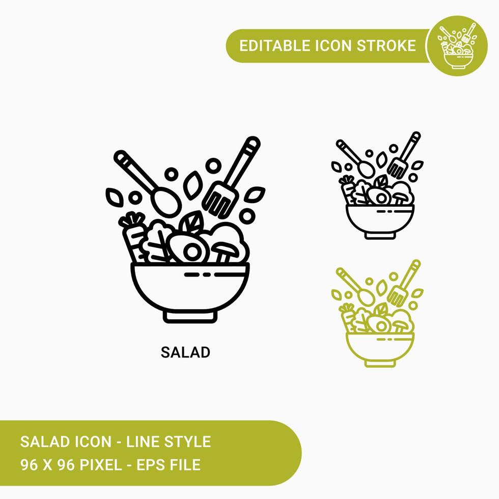 icônes de salade définies illustration vectorielle avec style de ligne d'icône. icône de trait modifiable sur fond blanc isolé pour la conception Web, l'interface utilisateur et l'application mobile vecteur