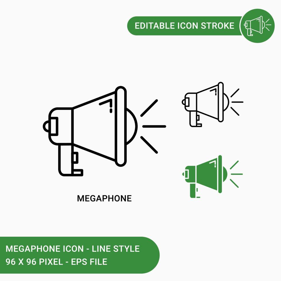 les icônes de mégaphone définissent l'illustration vectorielle avec le style de ligne d'icône. concept de campagne de haut-parleur. icône de trait modifiable sur fond blanc isolé pour la conception Web, l'interface utilisateur et l'application mobile vecteur