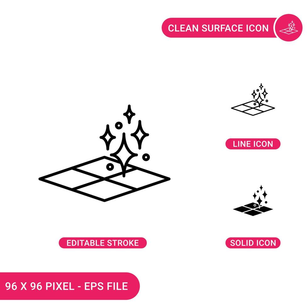 les icônes de sol de surface définissent une illustration vectorielle avec un style de ligne d'icône solide. concept de sol facile à nettoyer. icône de trait modifiable sur fond isolé pour la conception Web, l'infographie et l'application mobile ui. vecteur
