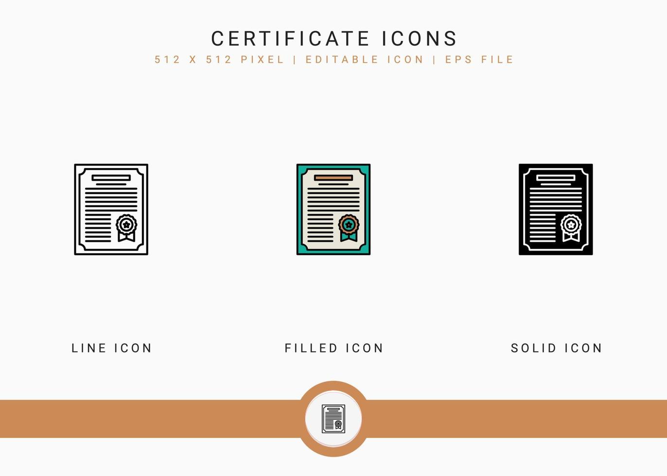 les icônes de certificat définissent une illustration vectorielle avec un style de ligne d'icône solide. concept de prix gagnant. icône de trait modifiable sur fond isolé pour la conception Web, l'interface utilisateur et l'application mobile vecteur