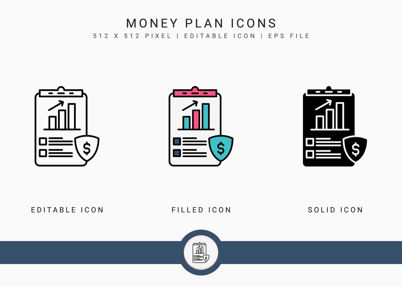 icônes de plan d'argent définies illustration vectorielle avec style de ligne d'icône. concept de régime de fonds de pension. icône de trait modifiable sur fond blanc isolé pour la conception Web, l'interface utilisateur et l'application mobile vecteur