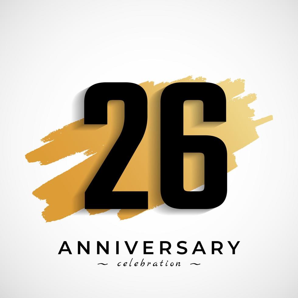 Célébration du 26e anniversaire avec le symbole de la brosse dorée. joyeux anniversaire salutation célèbre l'événement isolé sur fond blanc vecteur