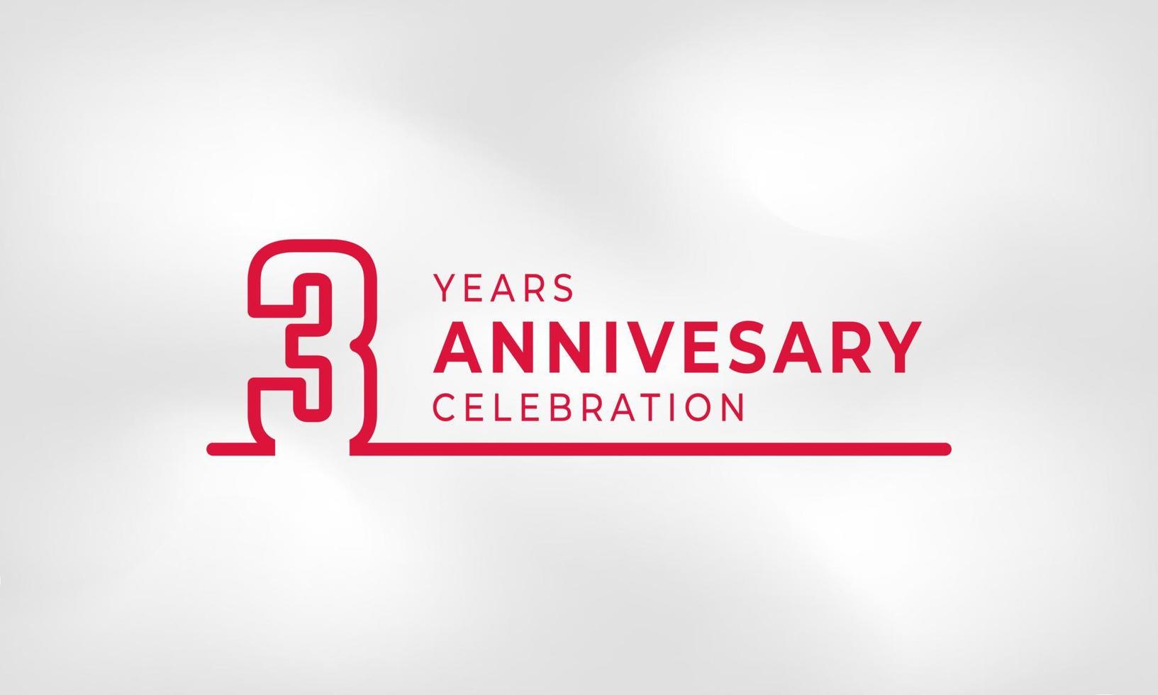 Célébration de l'anniversaire de 3 ans numéro de contour du logotype lié couleur rouge pour l'événement de célébration, le mariage, la carte de voeux et l'invitation isolés sur fond de texture blanche vecteur