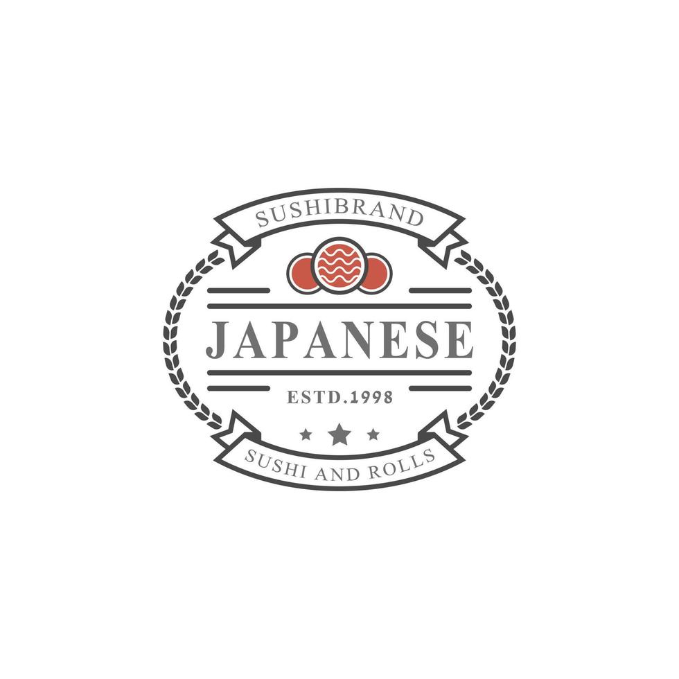 insigne rétro vintage logos de restaurant de sushi cuisine japonaise avec silhouettes de rouleaux de saumon sushi vecteur