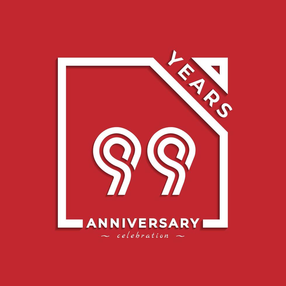 Conception de style de logo de célébration d'anniversaire de 99 ans avec numéro lié dans un carré isolé sur fond rouge. joyeux anniversaire salutation célèbre illustration de conception d'événement vecteur