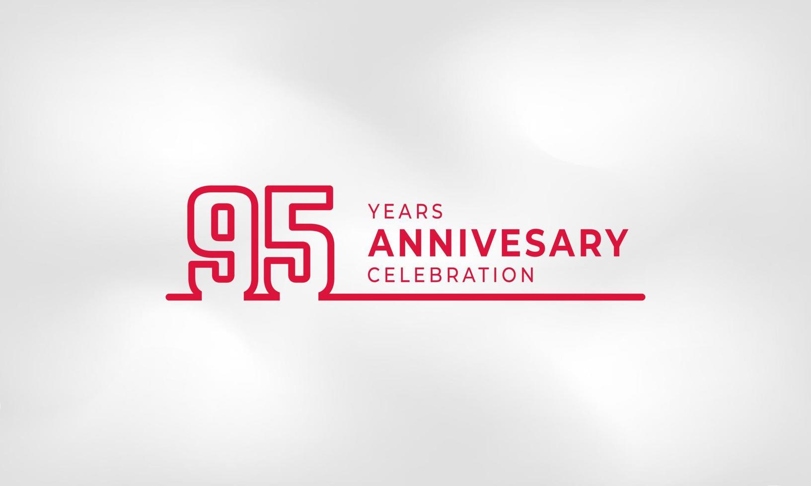 Célébration de l'anniversaire de 95 ans numéro de contour du logotype lié couleur rouge pour l'événement de célébration, le mariage, la carte de voeux et l'invitation isolés sur fond de texture blanche vecteur