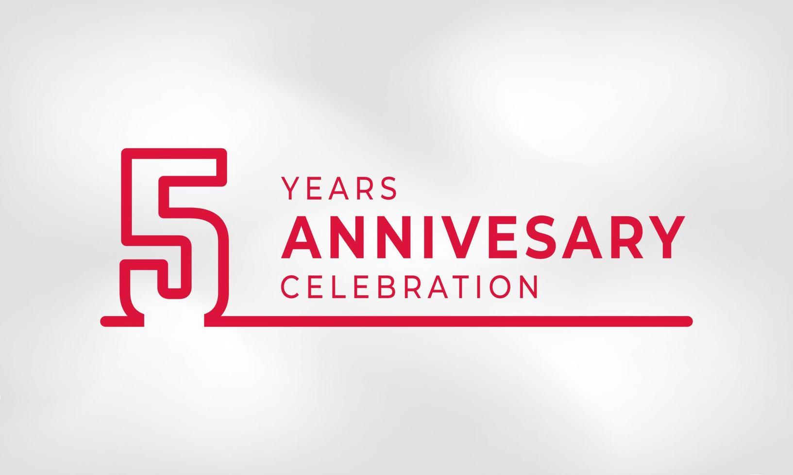 Célébration de l'anniversaire de 5 ans numéro de contour du logotype lié couleur rouge pour l'événement de célébration, le mariage, la carte de voeux et l'invitation isolés sur fond de texture blanche vecteur