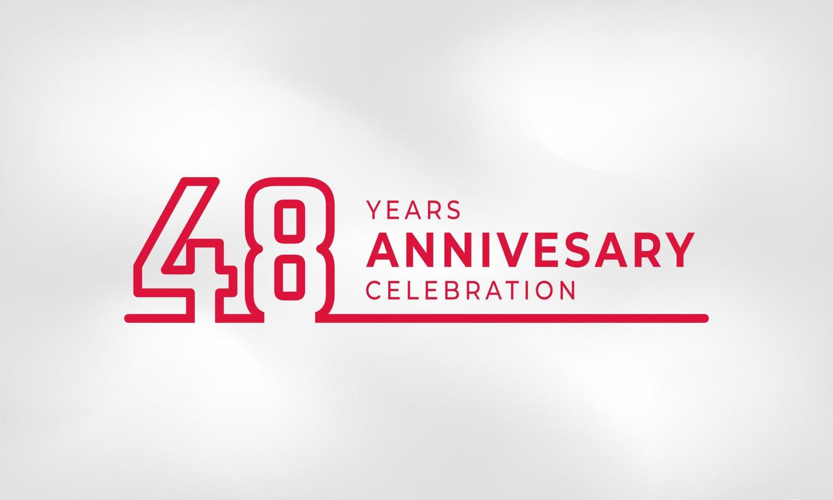 Célébration de l'anniversaire de 48 ans numéro de contour du logotype lié couleur rouge pour l'événement de célébration, le mariage, la carte de voeux et l'invitation isolés sur fond de texture blanche vecteur