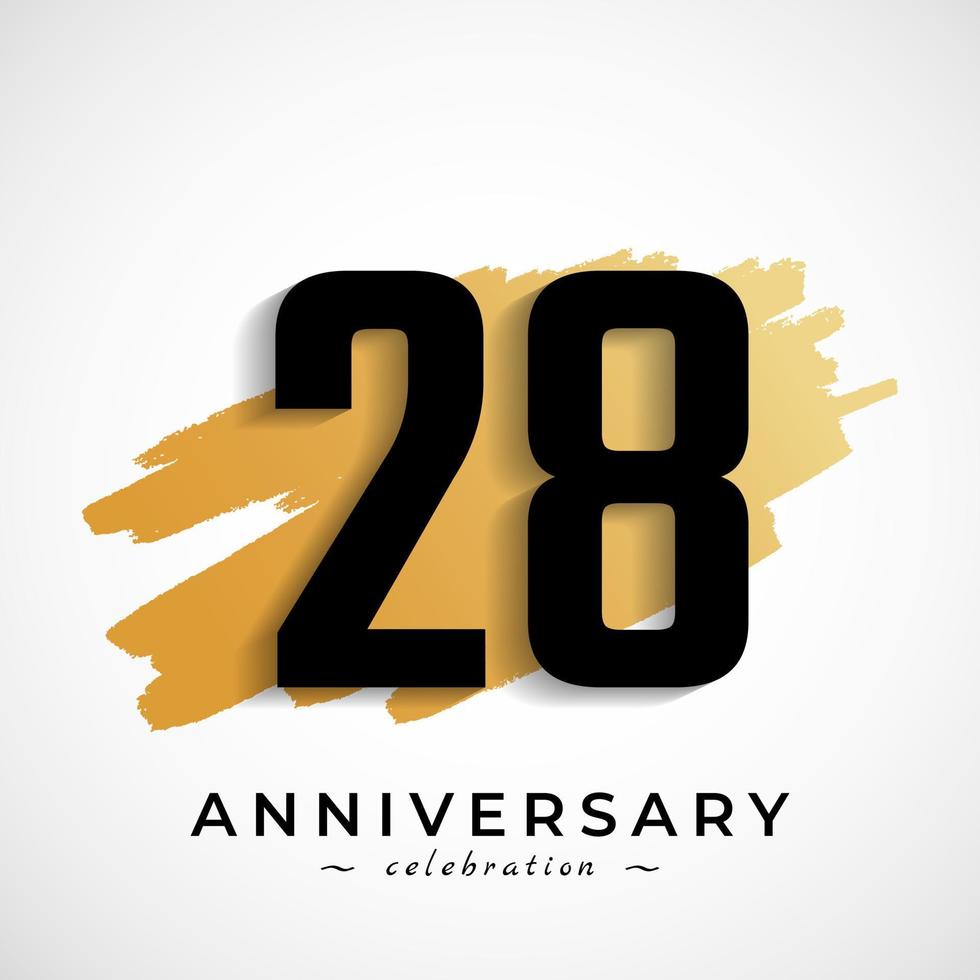 Célébration du 28e anniversaire avec le symbole de la brosse dorée. joyeux anniversaire salutation célèbre l'événement isolé sur fond blanc vecteur