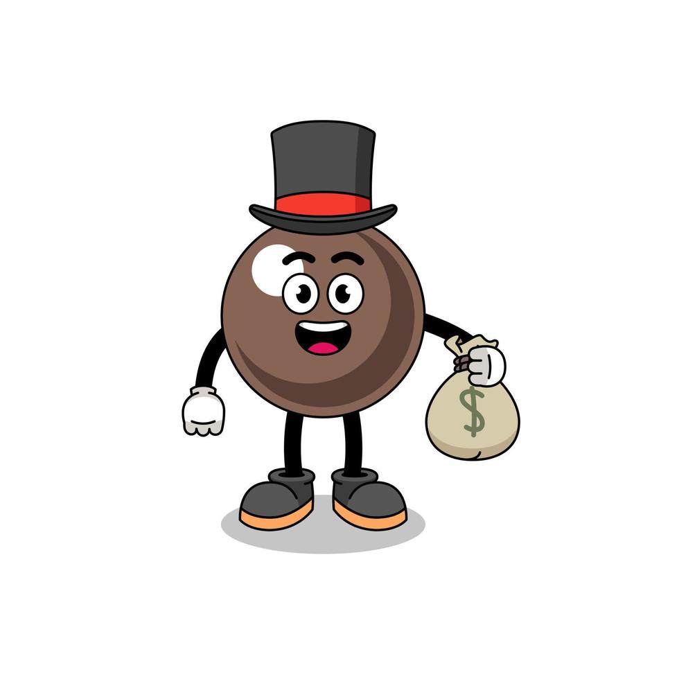 illustration de mascotte de perle de tapioca homme riche tenant un sac d'argent vecteur