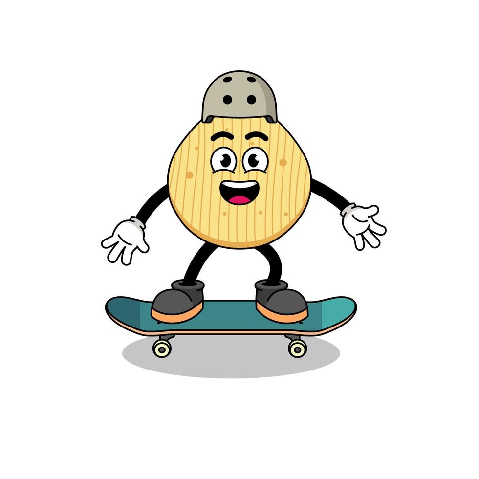 mascotte de croustilles jouant à une planche à roulettes vecteur