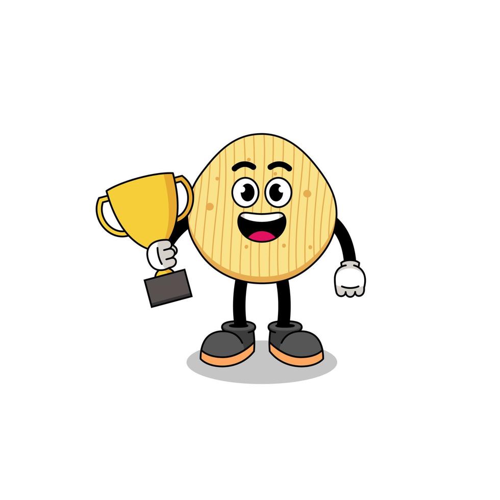 mascotte de dessin animé de croustilles tenant un trophée vecteur