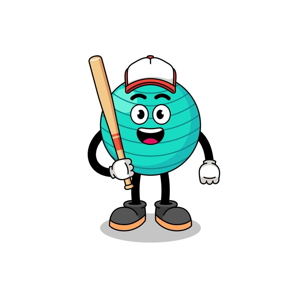 dessin animé de mascotte de balle d'exercice en tant que joueur de baseball vecteur