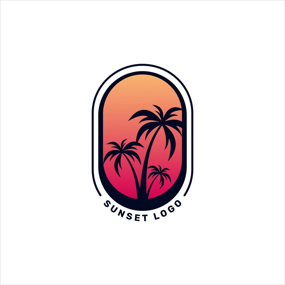 illustration de conception de logo moderne coucher de soleil et palmier vecteur