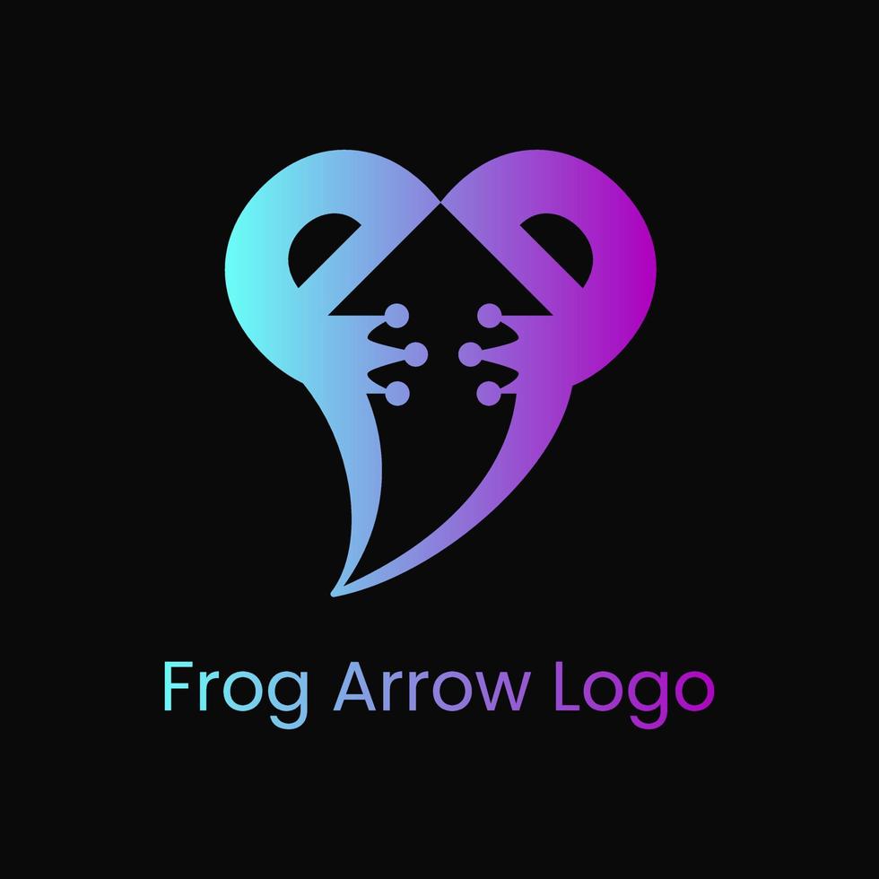 concept de logo grenouille et flèche. logotype d'espace dégradé, moderne, simple, plat, unique et négatif. bleu et violet. adapté au logo, à l'icône, au symbole et au signe. comme le logo des animaux, des finances ou des amphibiens vecteur