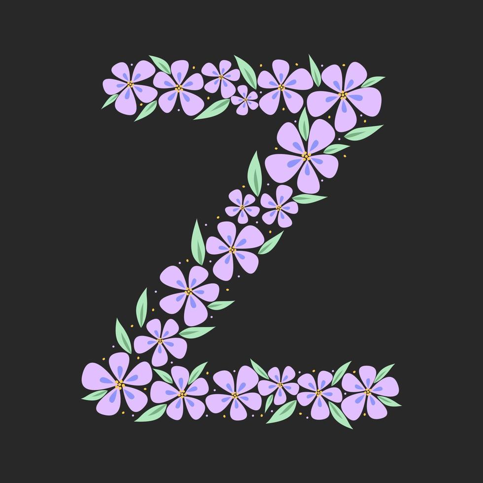 alphabet botanique floral. lettre de monogramme vintage dessiné à la main z. lettre avec plantes et fleurs. lettrage de vecteur isolé sur blanc