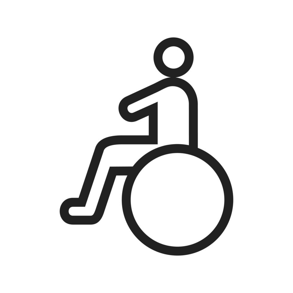 assis sur l'icône de la ligne de fauteuil roulant vecteur