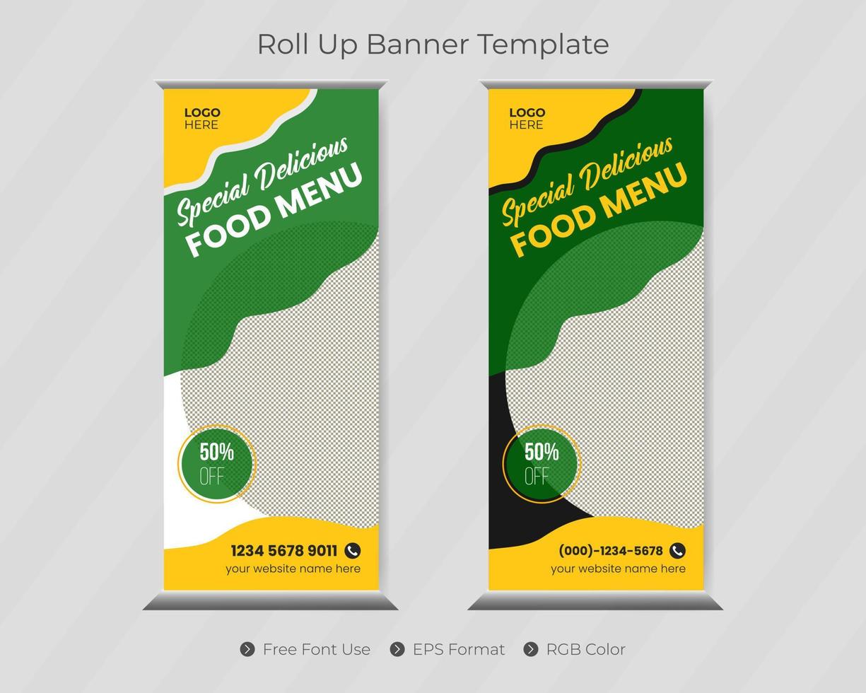 roll up banner template with restaurant pull up cover design for business pro download vecteur