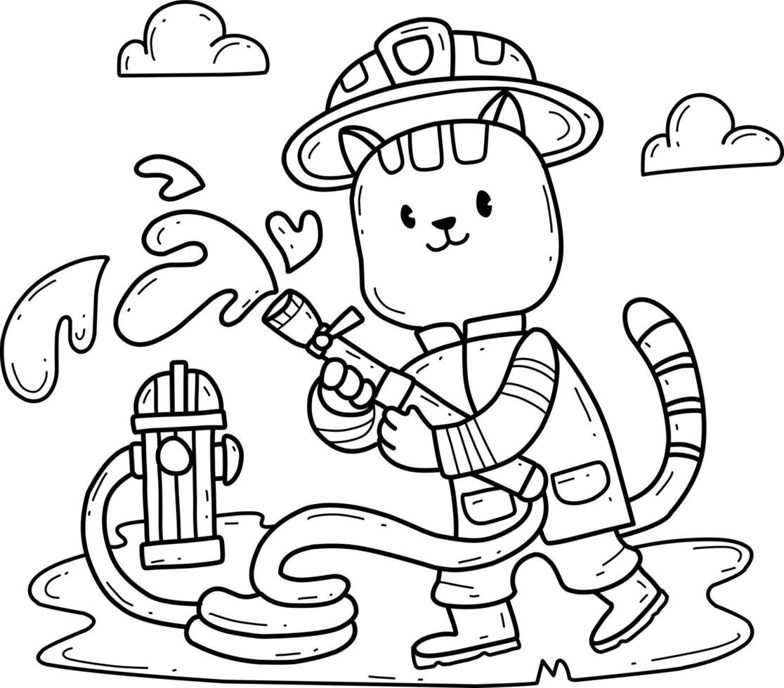 alphabet de livre de coloriage d'animaux. isolé sur fond blanc. pompier de chat de dessin animé de vecteur. vecteur