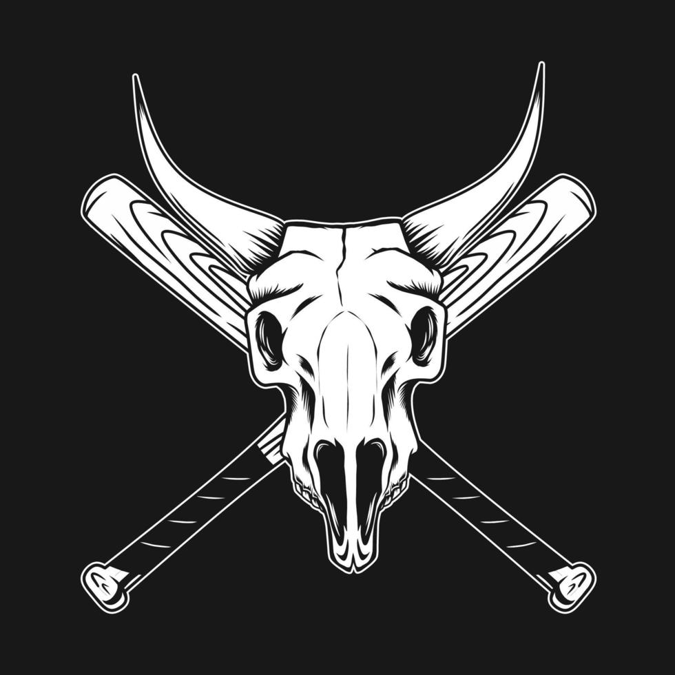 crâne de taureau avec illustration de bâton de baseball vecteur