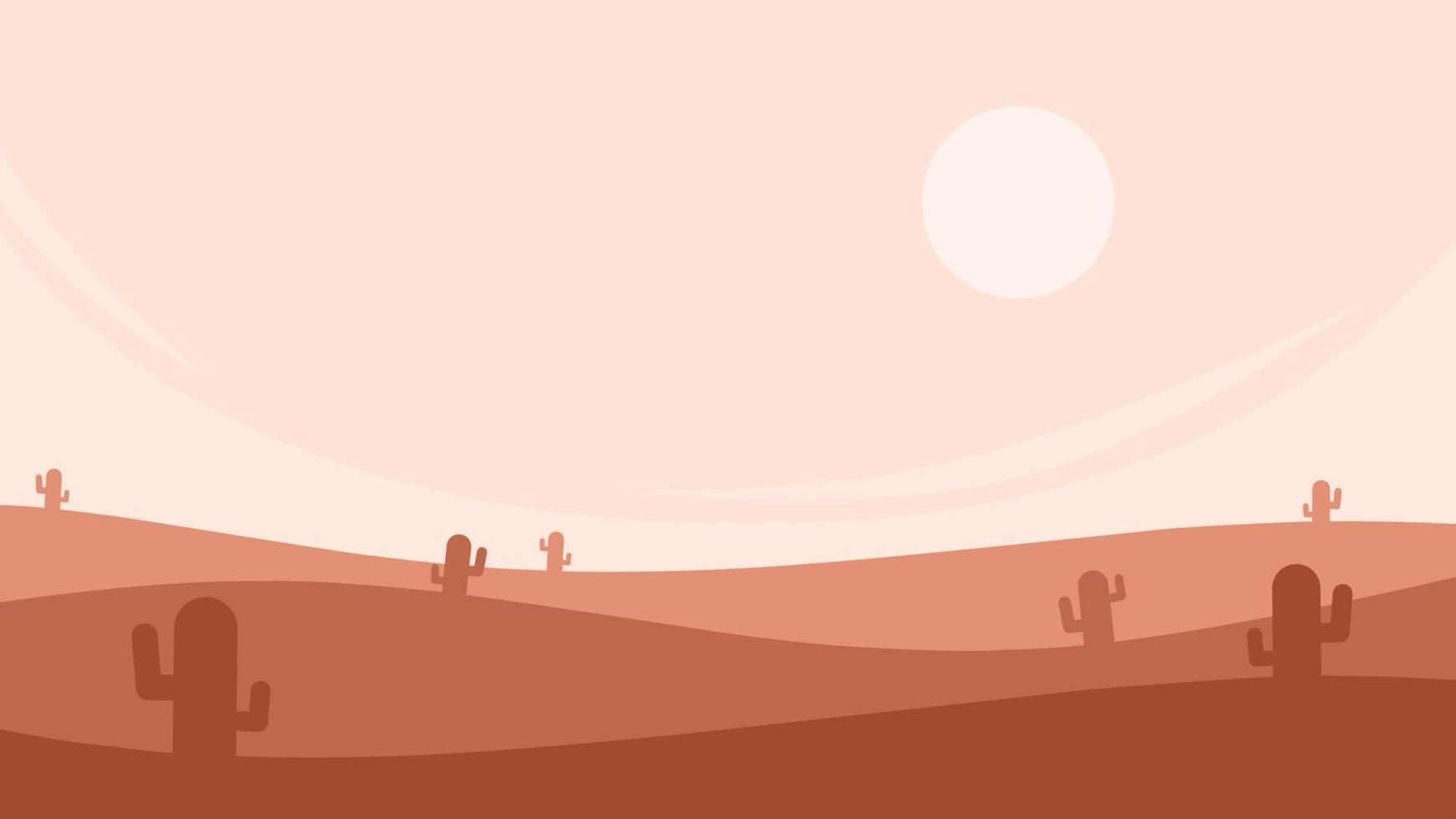 illustration de paysage plat du désert aride avec cactus et soleil chaud vecteur