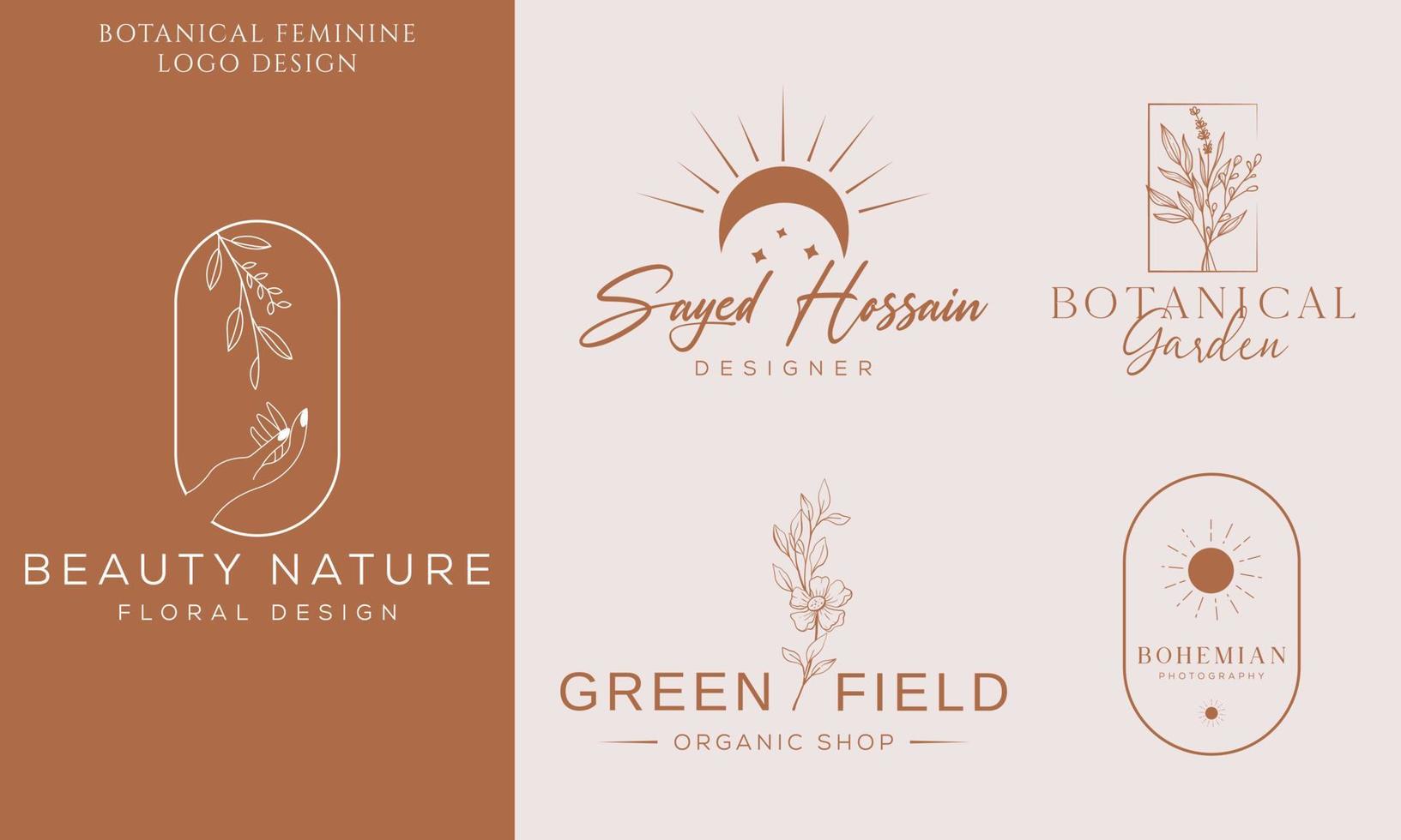 logo dessiné à la main d'élément floral botanique avec fleur et feuilles sauvages. logo pour spa et salon de beauté, boutique, magasin bio, mariage, designer floral, intérieur, photographie, cosmétique. vecteur