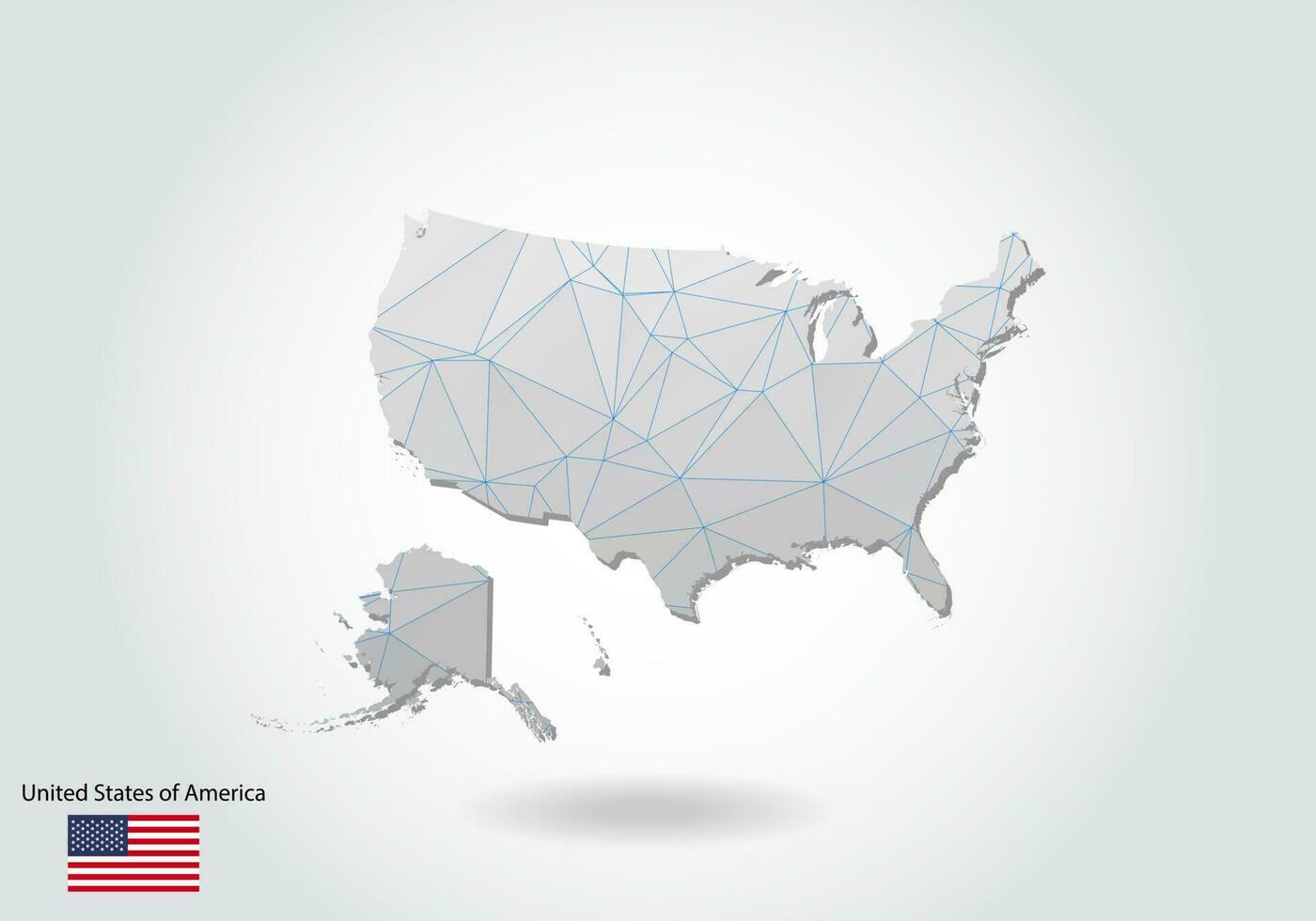 carte vectorielle polygonale des états-unis. conception low-poly. carte faite de triangles sur fond blanc. graphique dégradé géométrique de style low poly triangulaire froissé, points de ligne, conception de l'interface utilisateur. vecteur