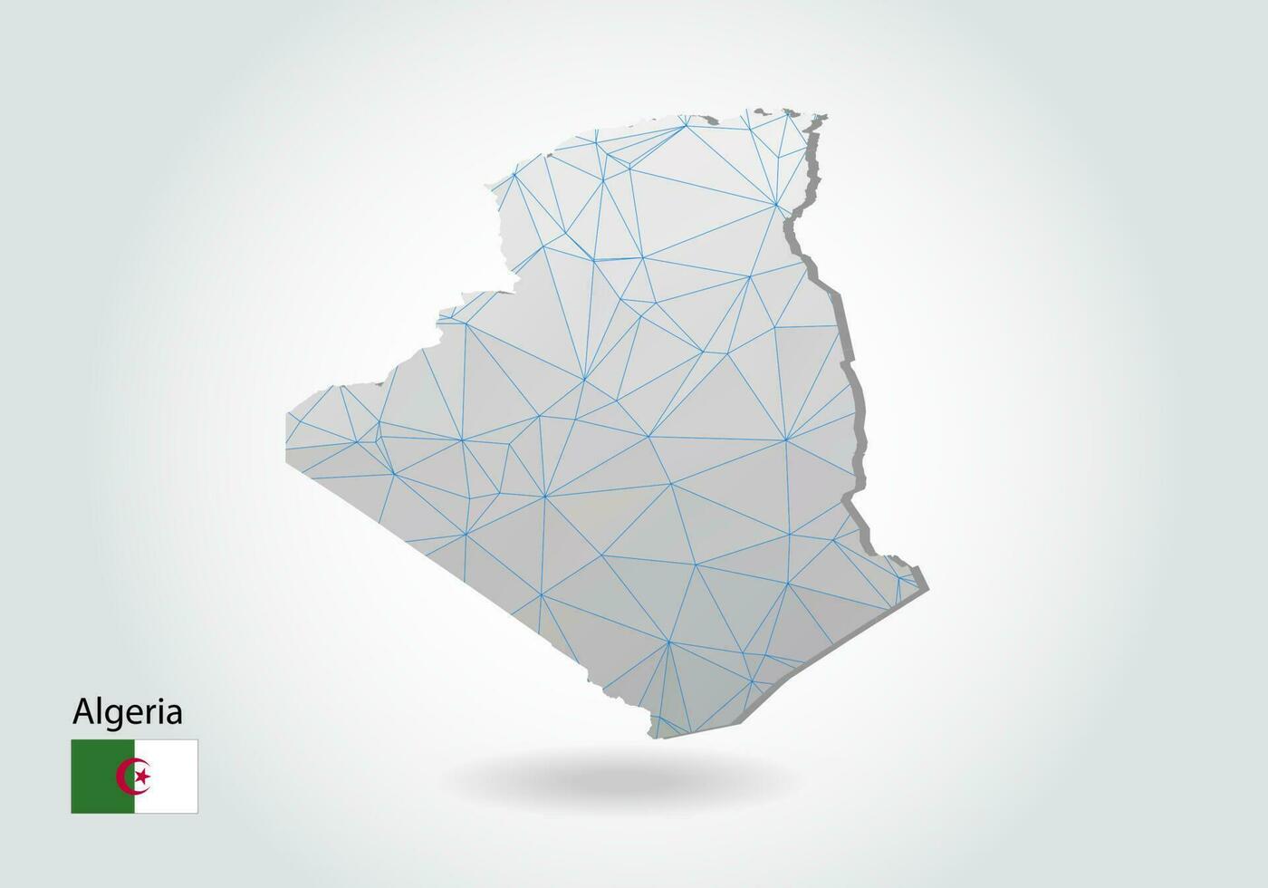carte vectorielle de l'algérie avec un design de triangles à la mode dans un style polygonal sur fond sombre, forme de carte dans un style d'art découpé en papier 3d moderne. conception de découpe en papier en couches. vecteur