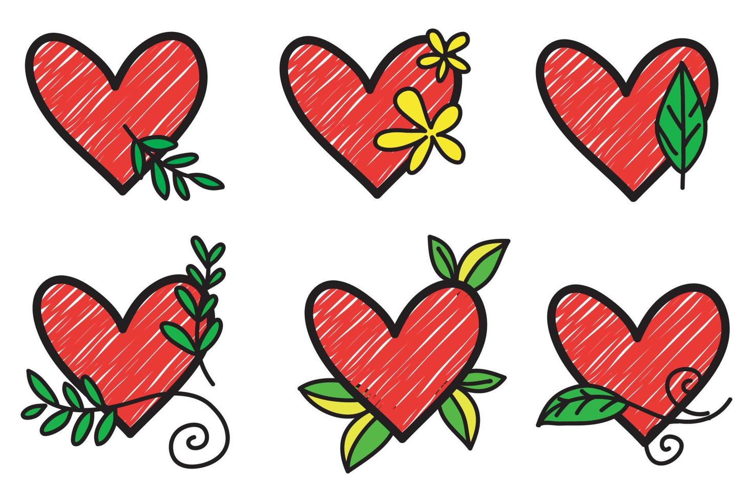 doodle hearts, une collection de coeurs d'amour colorés dessinés à la main. illustration vectorielle. vecteur