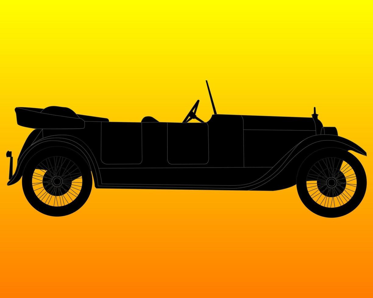 silhouette noire d'une voiture rétro sur fond orange vecteur