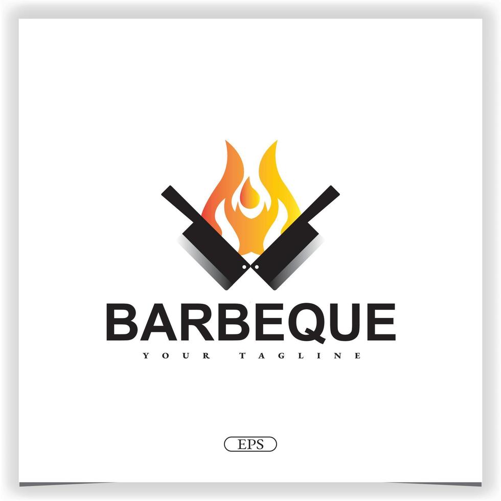 barbecue vintage, barbecue, steak avec logo couperet brûlant logo vectoriel premium logo premium modèle élégant vecteur eps 10