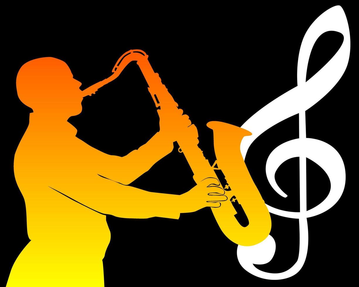 silhouette orange d'un joueur de saxophone vecteur