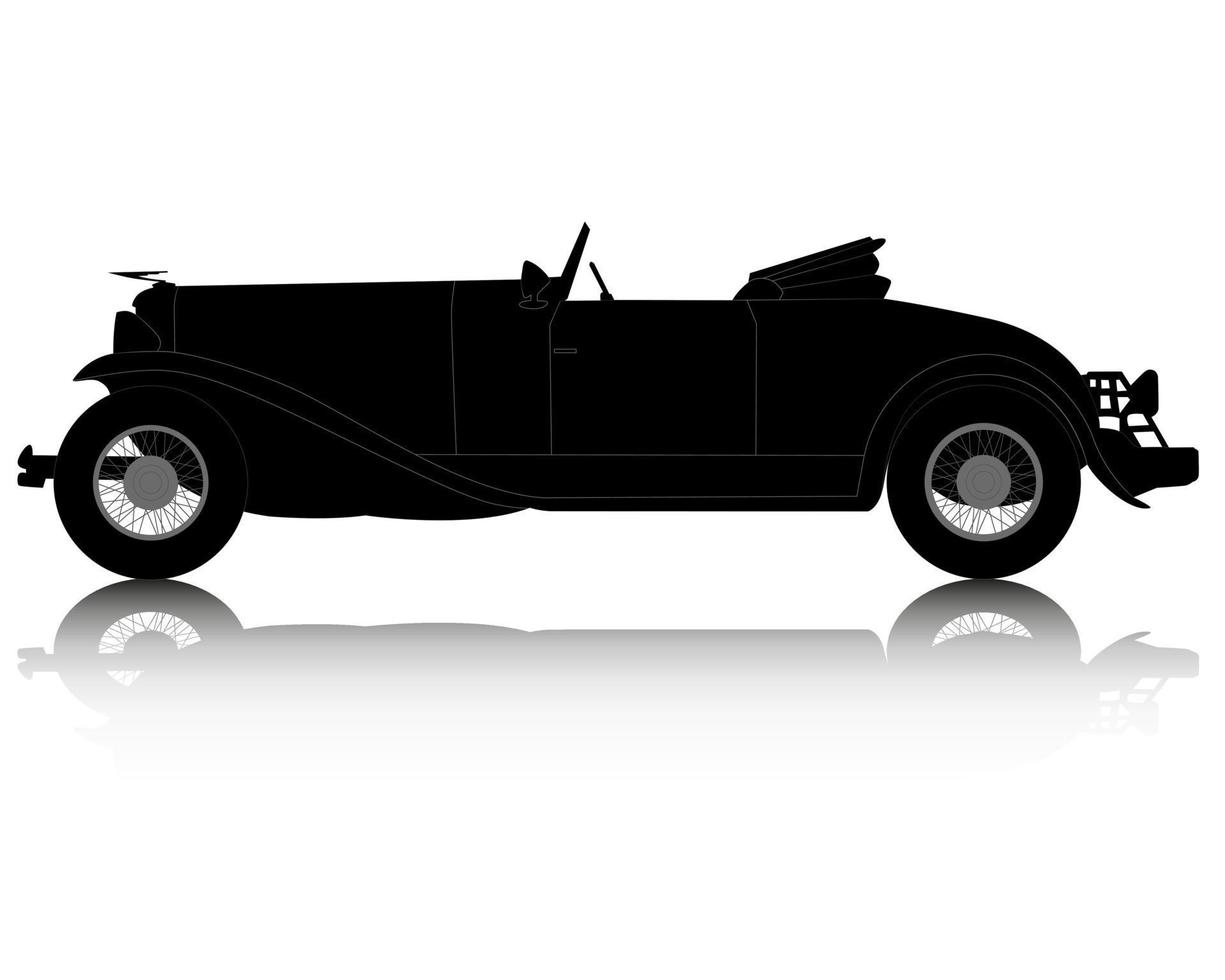 silhouette noire d'un vieux cabriolet vecteur