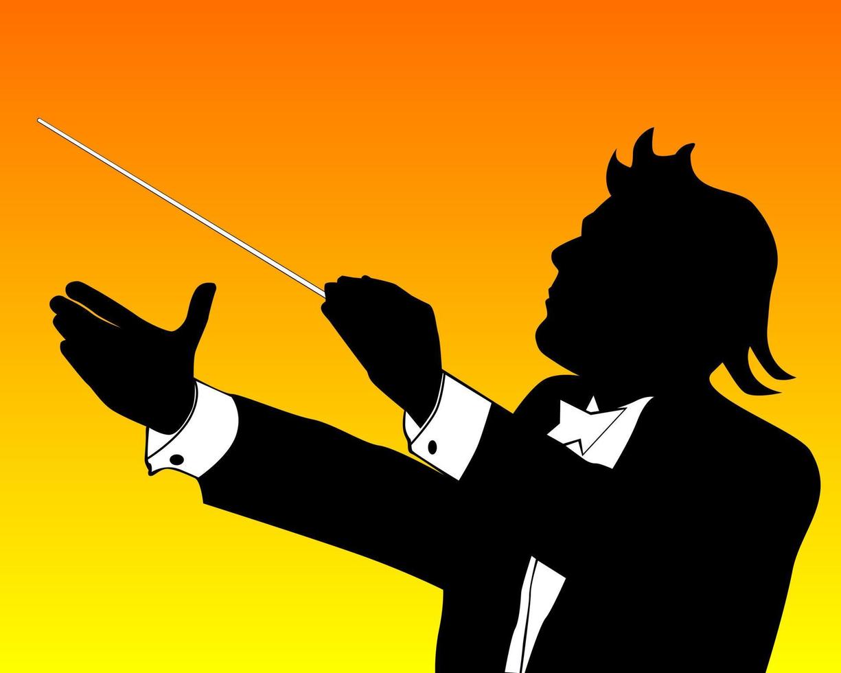 silhouette de chef d'orchestre sur fond orange vecteur