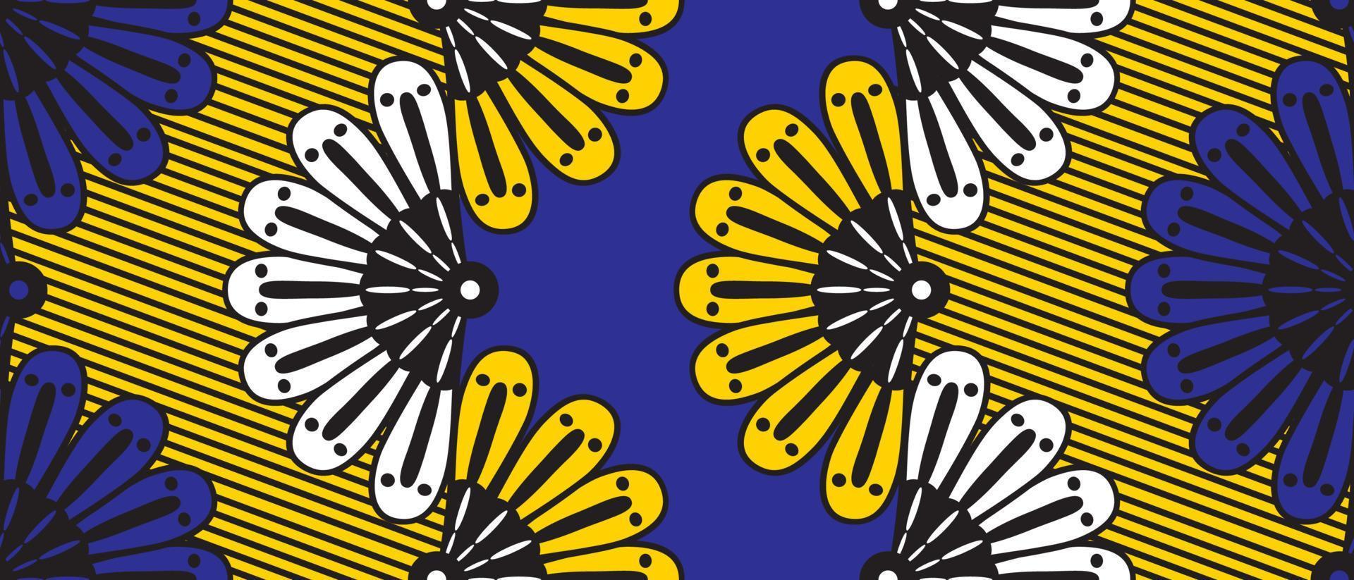 motif jaune et bleu traditionnel ethnique africain. beau kitenge sans couture, style chitenge. design de mode coloré. motif abstrait géométrique. imprimés floraux ankara, imprimés wax africains. vecteur