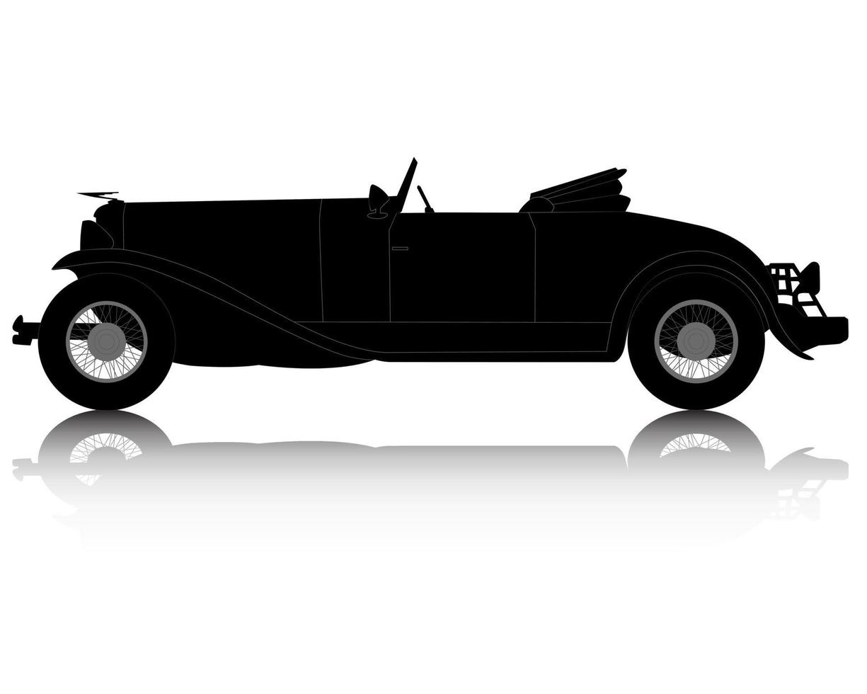 Silhouette noire d'un vieux cabriolet sur fond blanc vecteur
