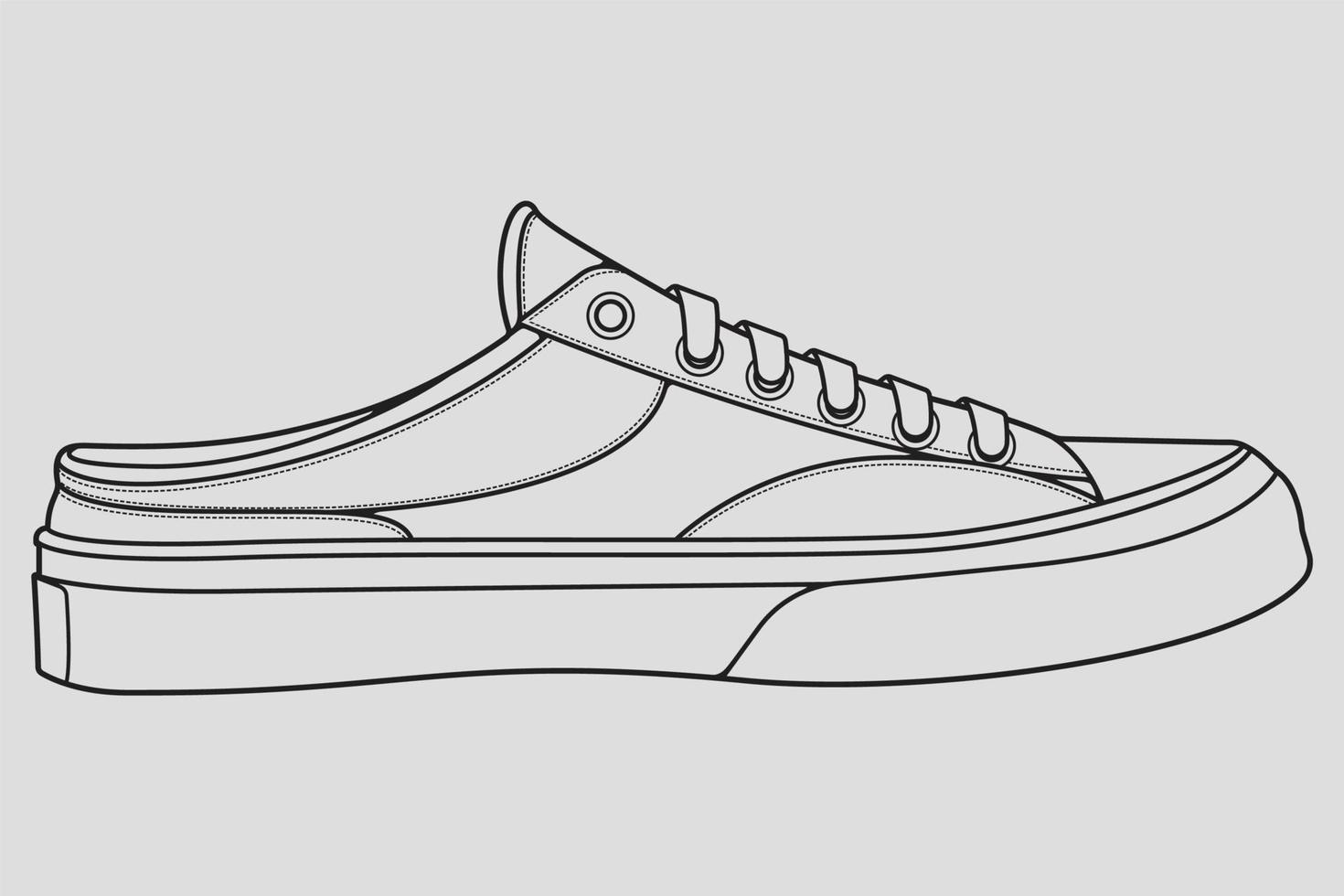 vecteur de dessin de contour de baskets de chaussures, baskets dessinées dans un style de croquis, contour de modèle de formateurs de baskets de ligne noire, illustration vectorielle.