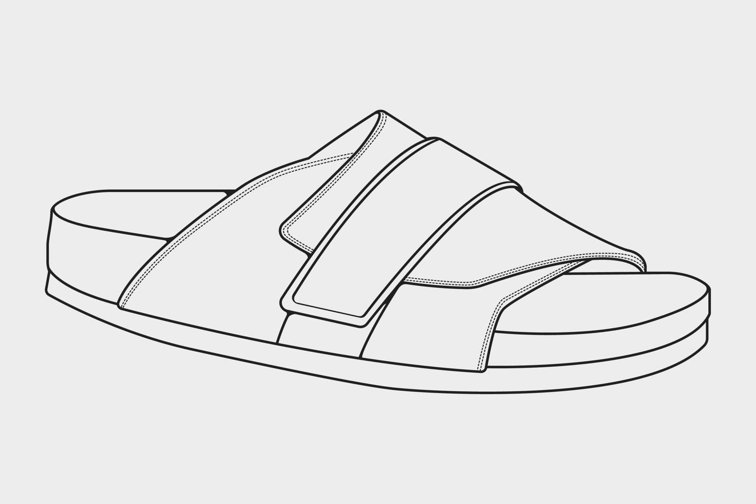 vecteur de dessin de contour de sandales à lanières, sandales à lanières dans un style de croquis, contour de modèle de formateurs, illustration vectorielle.