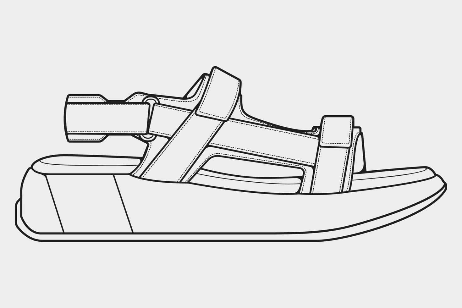 vecteur de dessin de contour de sandales à lanières, sandales à lanières dans un style de croquis, contour de modèle de formateurs, illustration vectorielle.