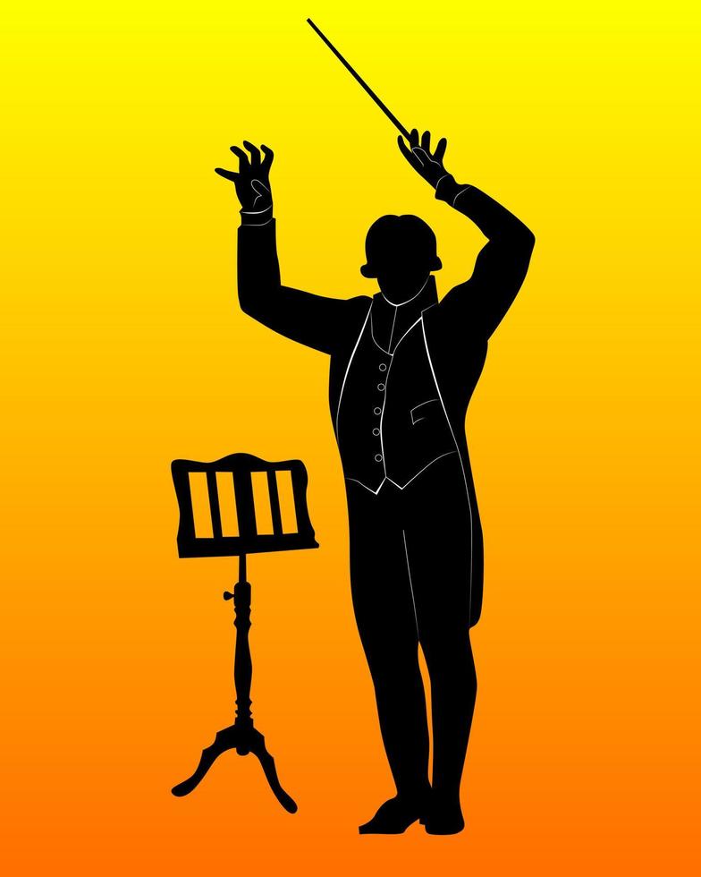 silhouette d'un chef d'orchestre avec le pupitre vecteur