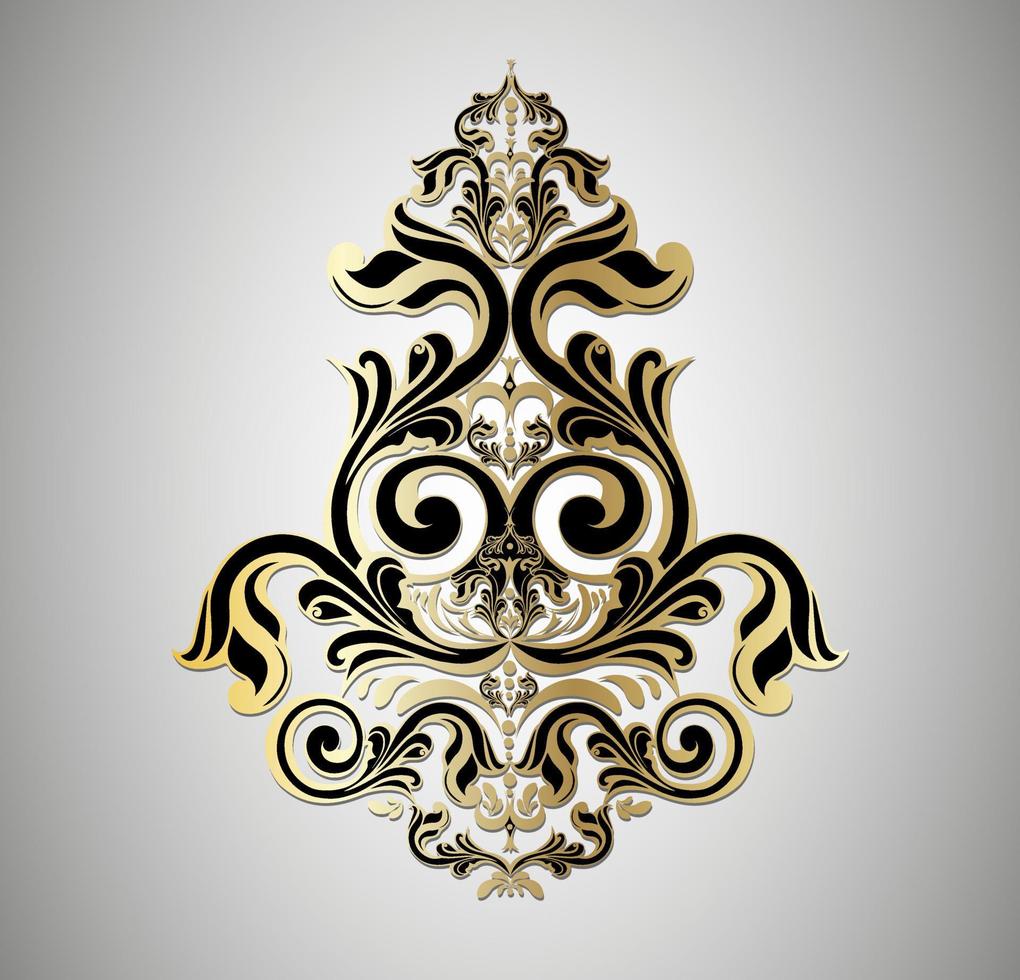 tourbillon d'ornement de défilement baroque vintage damassé de vecteur. monogramme victorien bouclier héraldique swirl.retro floral leaf pattern border feuillage calligraphie antique d'acanthe tatouage gravé. élément de décor de carreaux vecteur