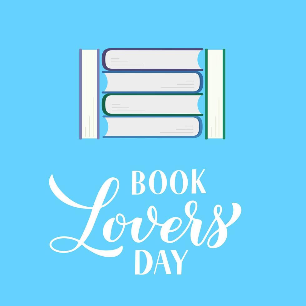 lettrage à la main de calligraphie de la journée des amoureux des livres avec une pile de livres. modèle vectoriel facile à modifier pour la conception de logo, carte de voeux, bannière, affiche, signe, dépliant, etc.