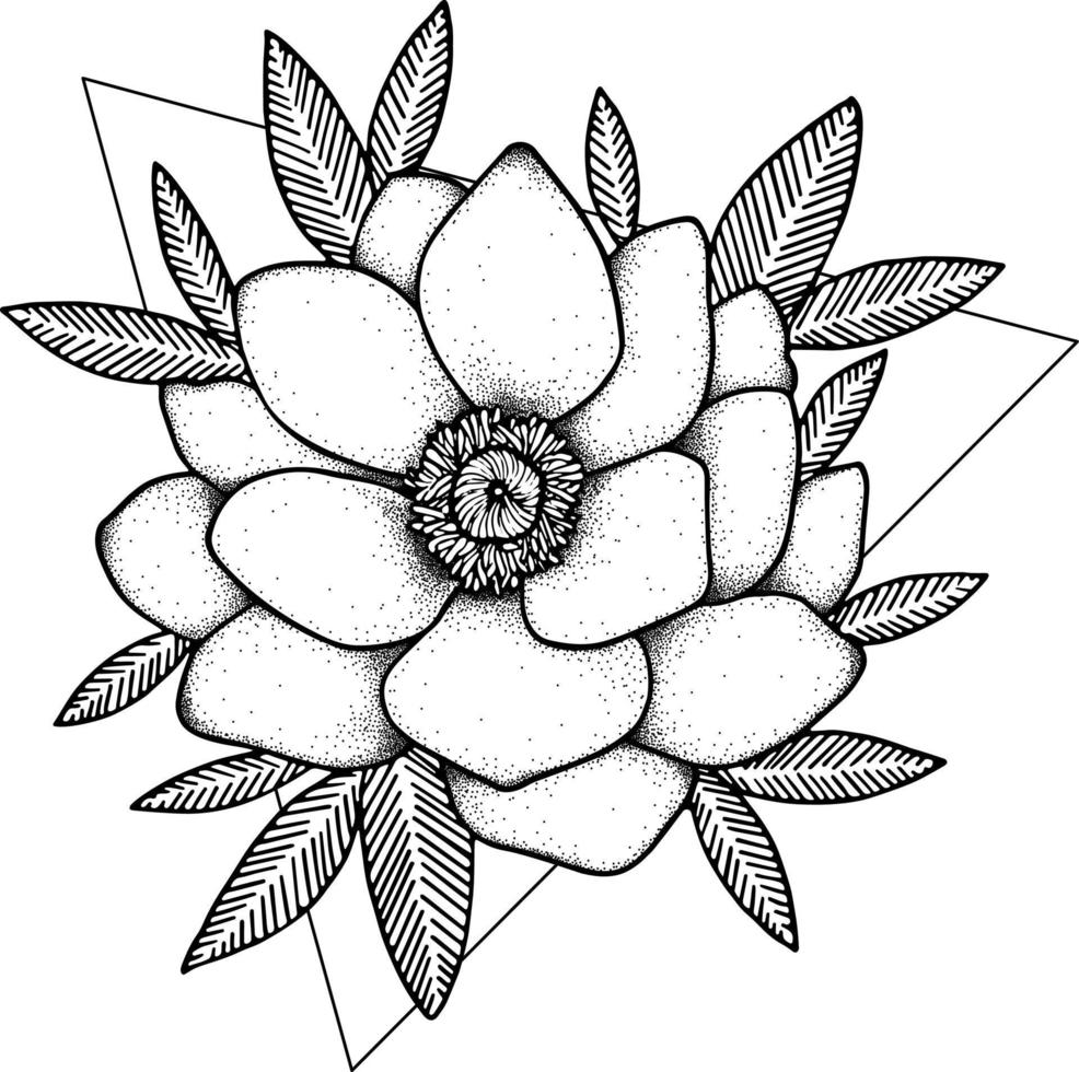 anémone. illustration de fleur de griffonnage. croquis de tatouage. vecteur